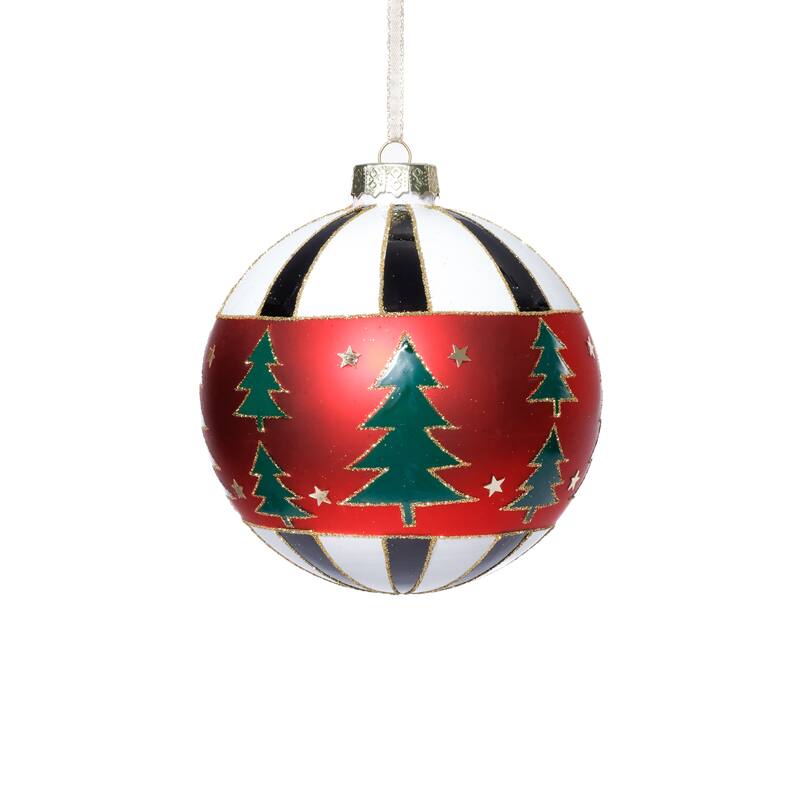 4-Piece Set Tree Motif 4.75" Glass Ball Christmas Ornaments