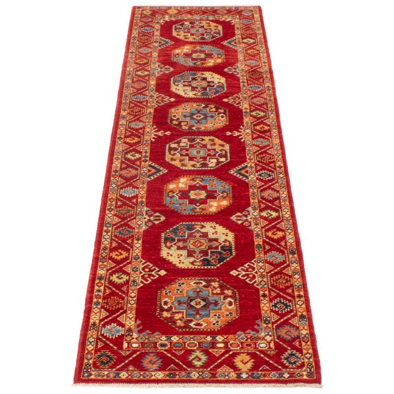 ECARPETGALLERY Hand-knotted Uzbek Ghazni Red Wool Rug - 2'9 x 10'0