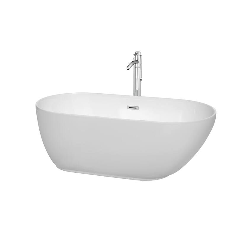 Wyndham Collection Melissa 60" Free Standing Acrylic Soaking Tub with - White / Polished Chrome Trim