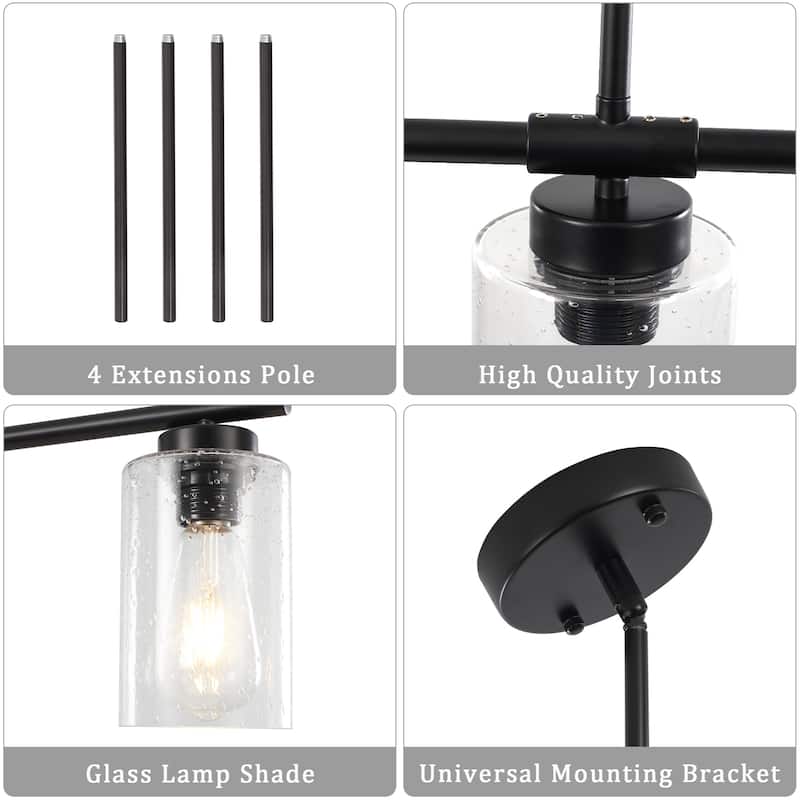 3-Light Kitchen Island Pendant Light with Bubble Glass Shade, Classic Semi Flush Mount Chandelier for Dining Room Living Room