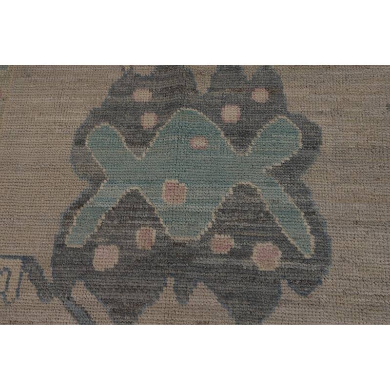 Beige Oushak Turkish Rug Hand-Knotted Oriental Wool Carpet - 8'11"x 11'11"