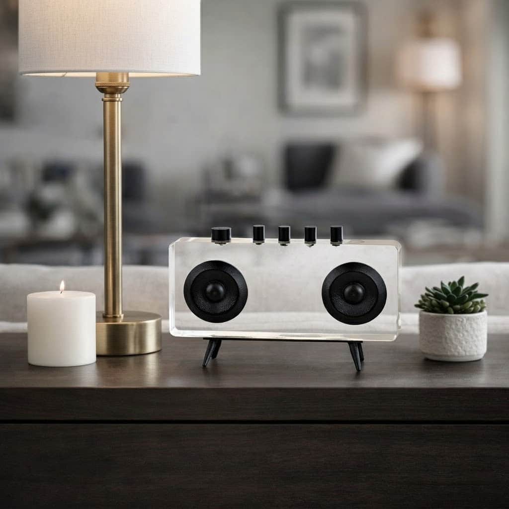 Sculpture - Black and White Metal Acrylic Radio, 5 in. - 8.0"