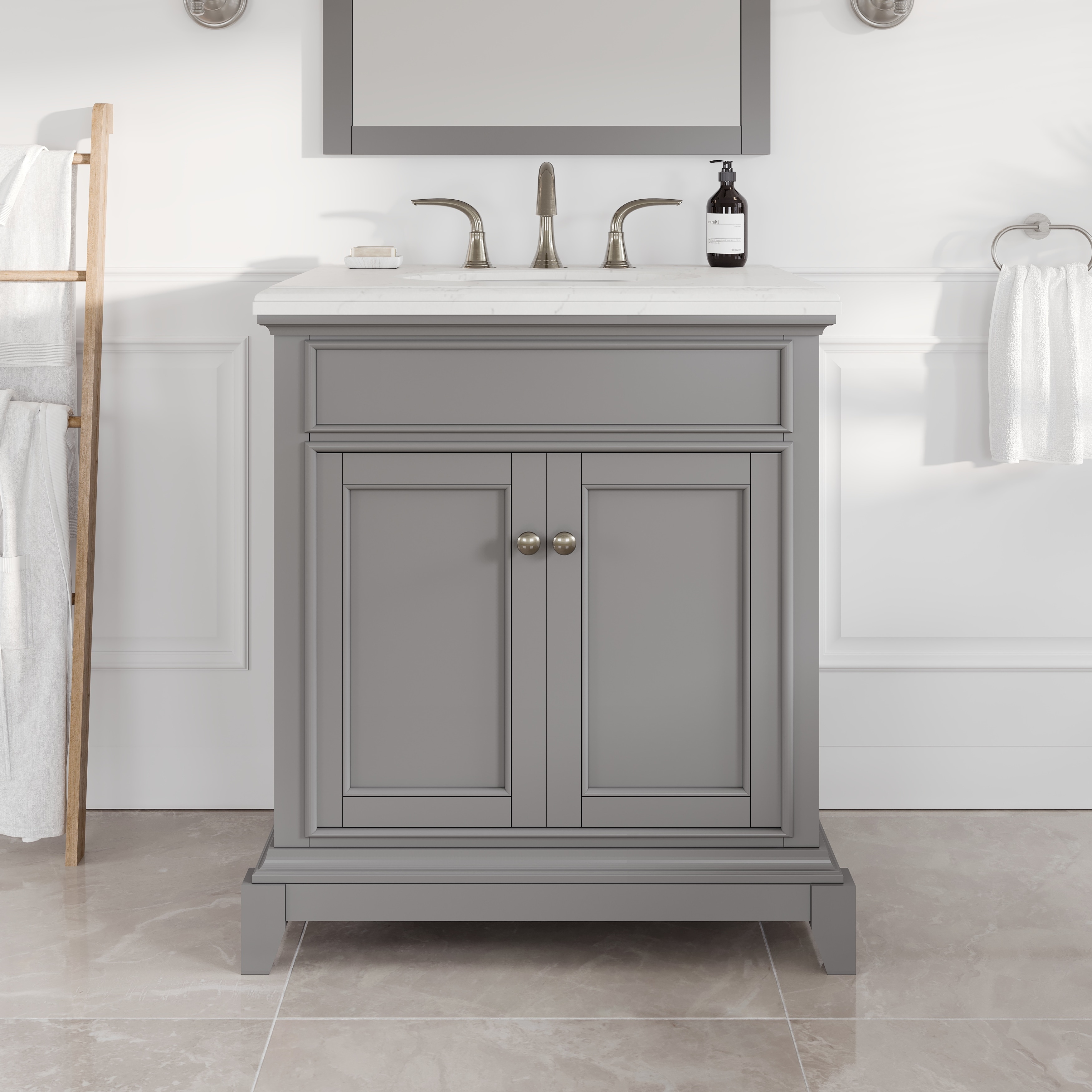 Elite Stamford Bath Vanity with Carrara Quartz Top and Porcelain Sink