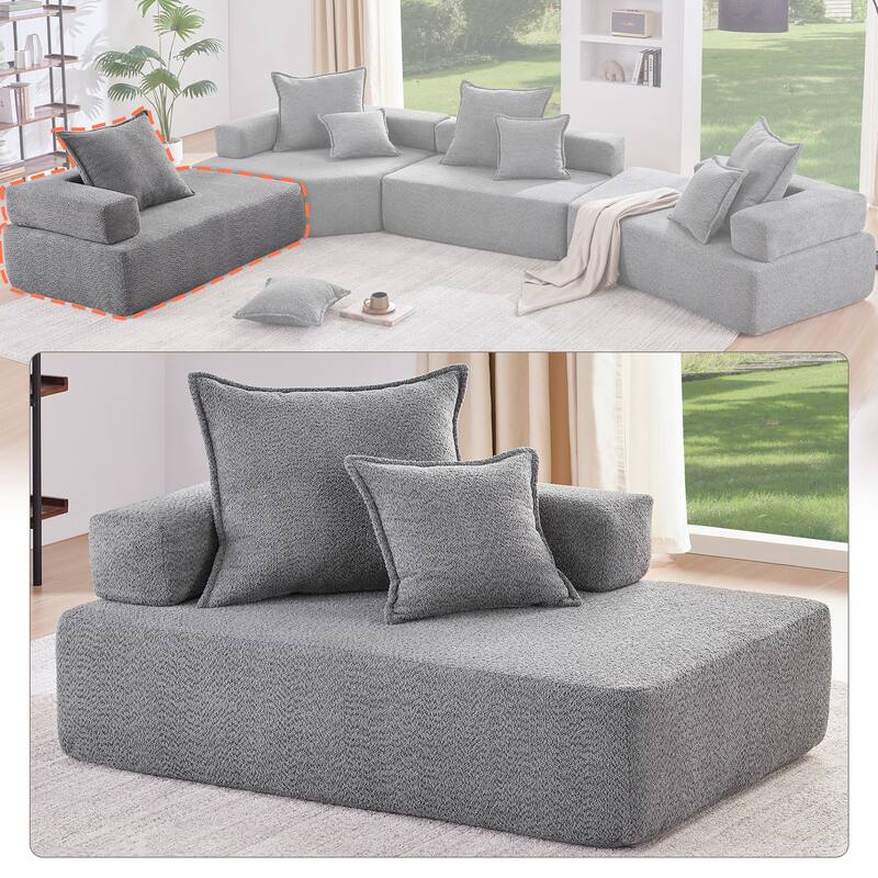 Oversized U-Shaped Modular Sectional Sofa with Boucle Fabric & No-Assembly Design