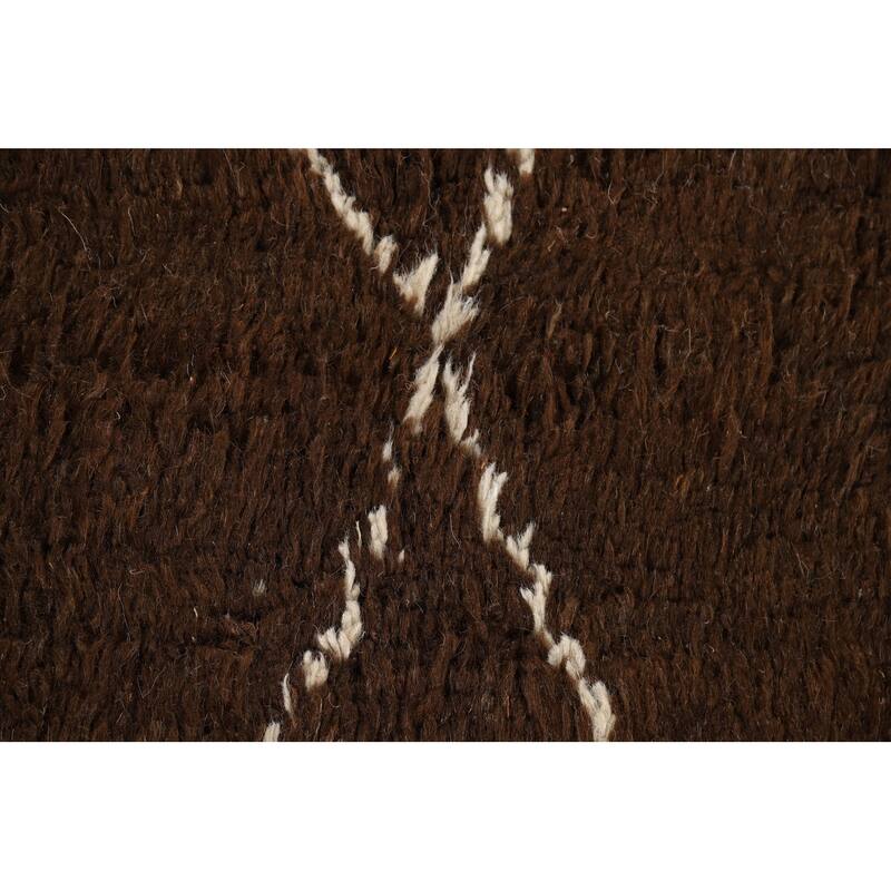 Hand Knotted Oriental 100% Wool Carpet Modern Geometric Brown Moroccan Area Rug - 8' 6'' X 5' 0''