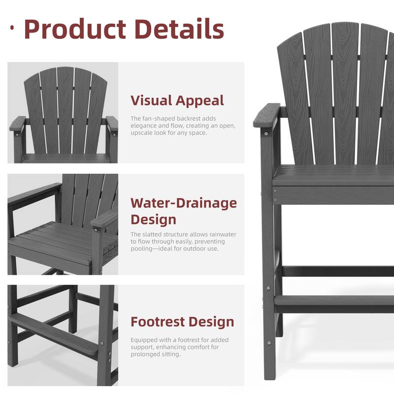 3-Piece HDPE Outdoor Patio Bar Table and Chiar Set, 2 Bar Stools & A Bar Table