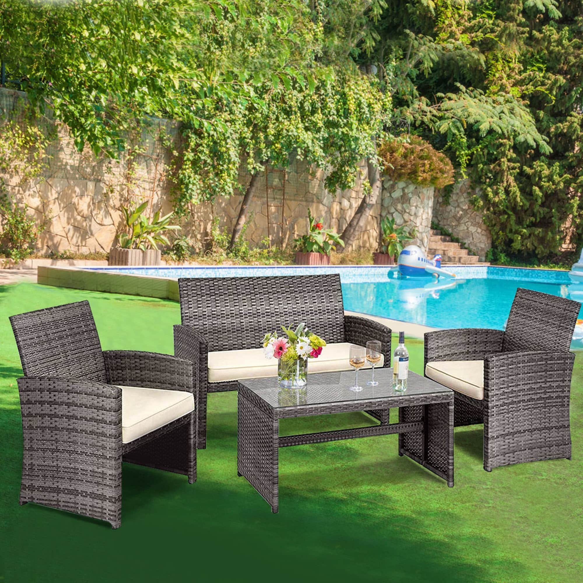 Goplus 4 pc new arrivals rattan patio furniture set