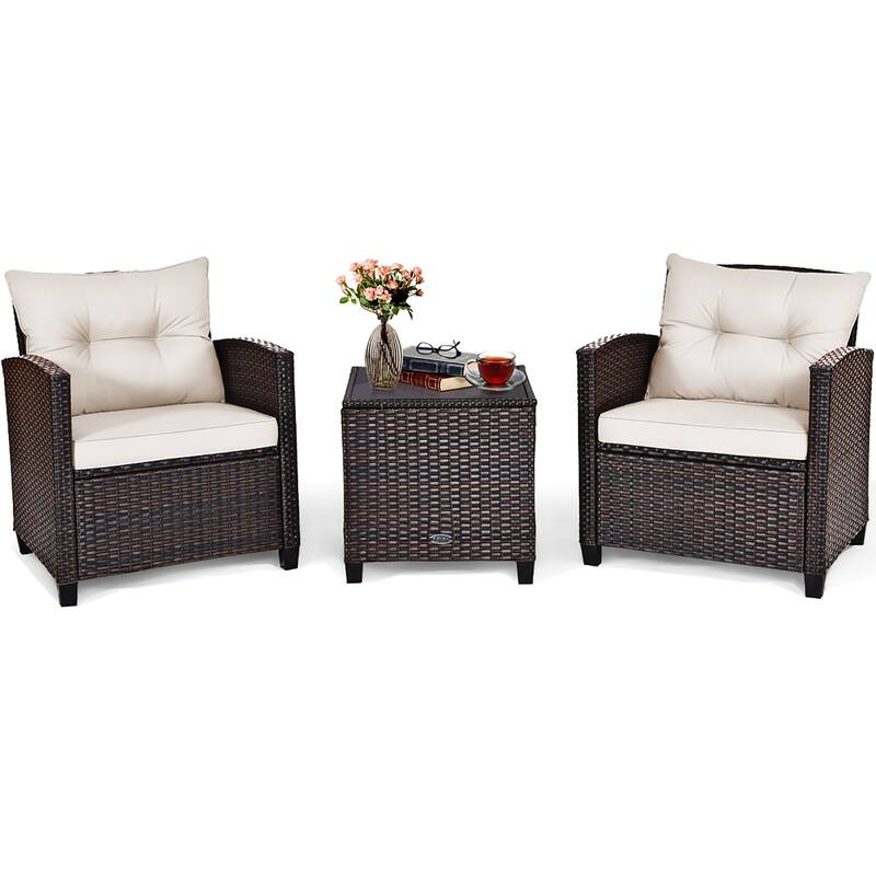 Costway 3PCS Patio Rattan Furniture Set Cushioned Conversation Set - See Details