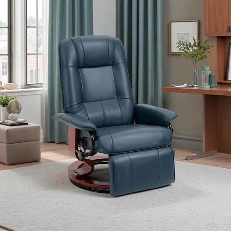 PU Leather Recliner with Wooden Swivel Base, Manual Recline, Padded Armrests, and Footrest