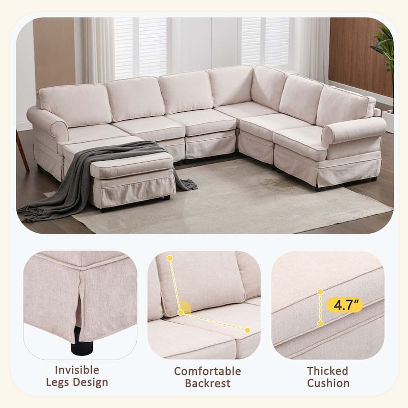 Modern Sectional Couch with removable Ottoman for Living Room