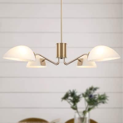 4-Light Hanging Island Linear Chandelier Lighting Fixture with Glass Shade for Dining Room Kitchen Island