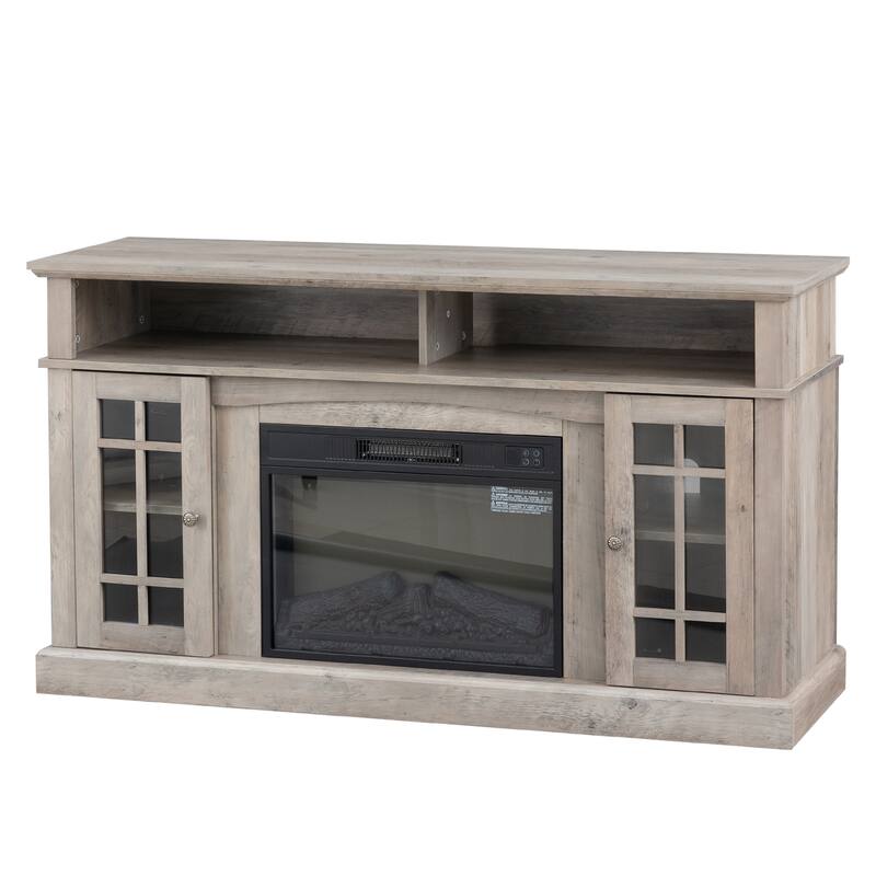 Gray 58" American Fireplace TV Stand with Electric Fireplace for TVs Up to 65"