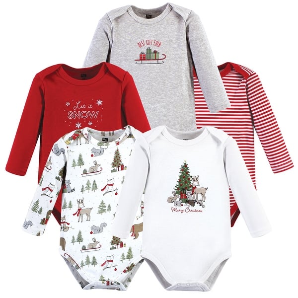 slide 1 of 1, Hudson Baby Unisex Baby Cotton Long-Sleeve Bodysuits, Christmas Forest 0-3 Months - Christmas Forest 5-Pack