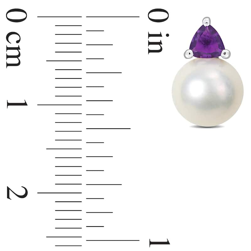 Miadora 8-8.5mm Freshwater Cultured Pearl and 3/8ct TGW Amethyst Stud Earrings in Sterling Silver - 12.6 mm x 8.2 mm x 8.2 mm