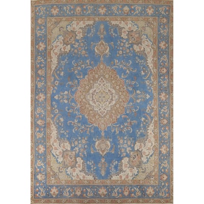 Blue Tabriz Persian Vintage Area Rug Hand-Knotted Wool Carpet - 9'6"x 12'8"