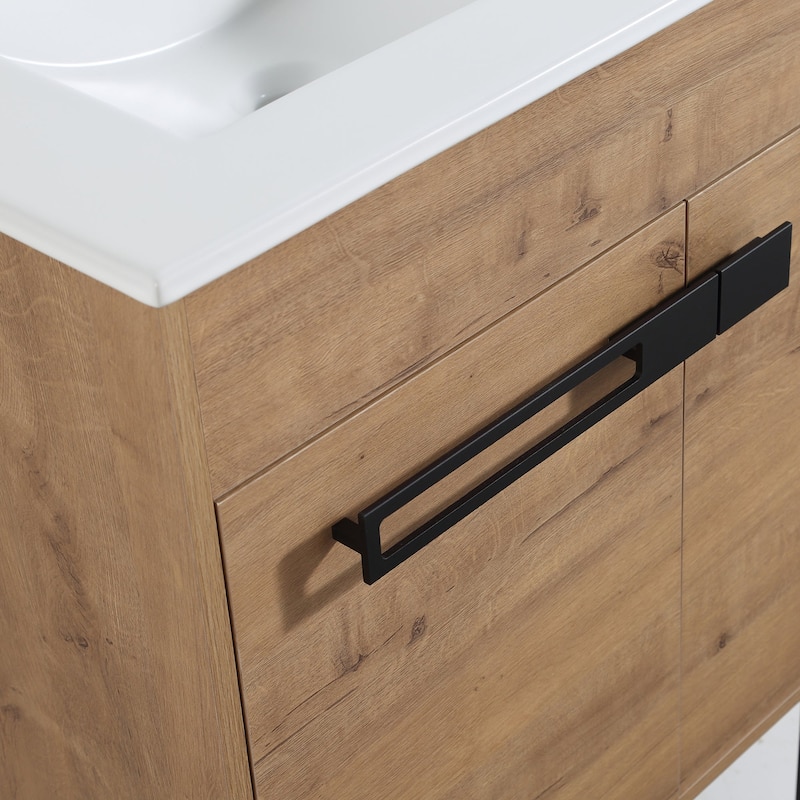 24 inch Plywood Freestanding/Wall Mounted Bathroom Vanity Set with Doors and Shelf and Integrated Ceramic Sink