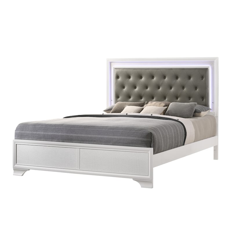 Kym Frost LED Faux Leather Upholstered Tufted Panel Bed - King