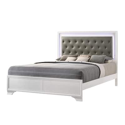 Kym Frost LED Faux Leather Upholstered Tufted Panel Bed