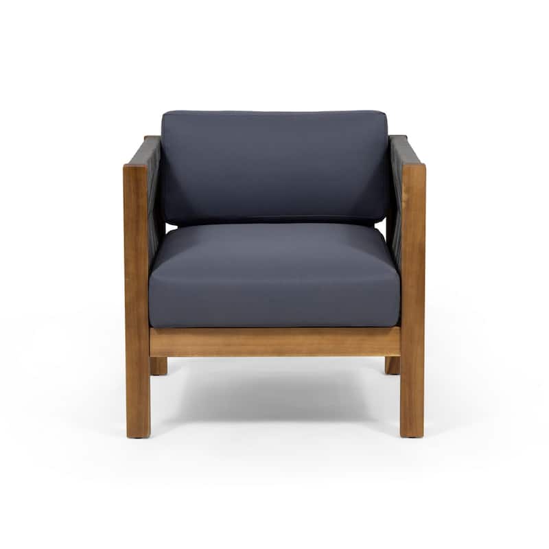 Outdoor Accent Chair Set of 2, Rope Weaving, Teak Brown Acacia Wood