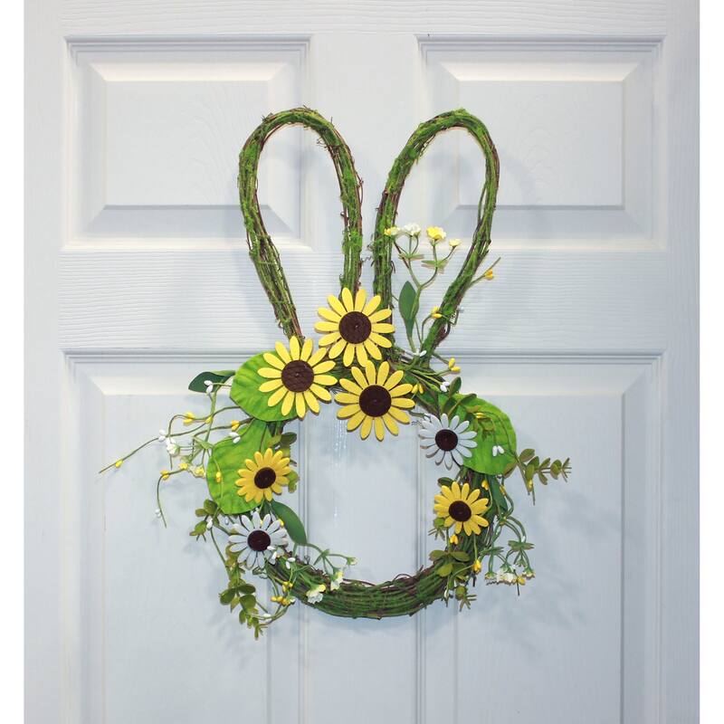 15" Hanging Twig Bunny Décor with Daisies - 15