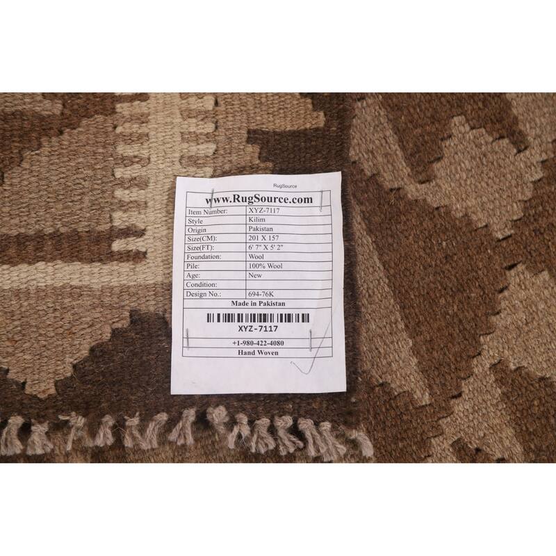 Reversible Kilim Oriental Area Rug Flat-weave Living Room Wool Carpet - 5'2" x 6'7"