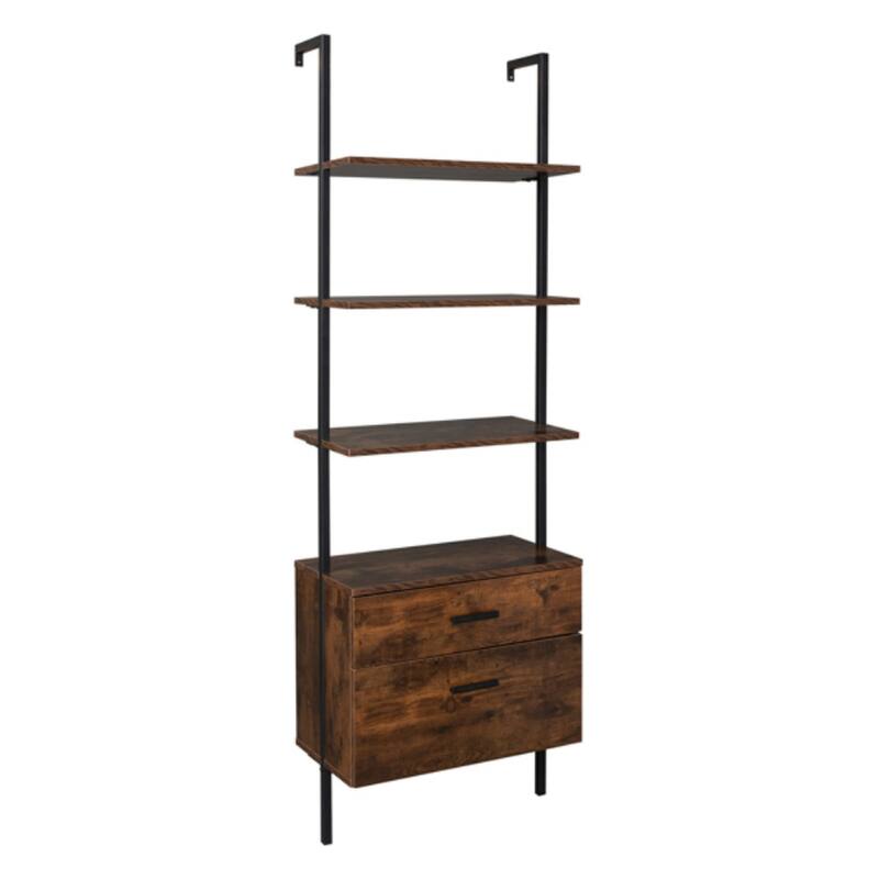 Industrial Bookshelf with Wood Drawers and Matte Steel Frame,Vintage-Black - Vintage-Black - 23.62 x 11.81 x 70.87