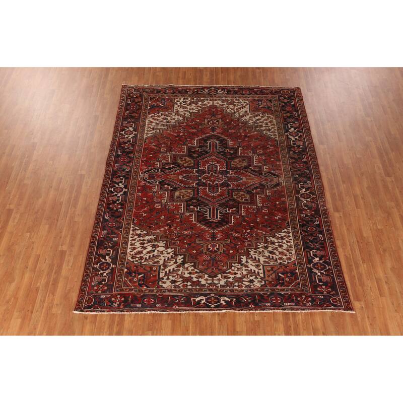 Hand Knotted Oriental 100% Wool Carpet Traditional Medallion Red Heriz Area Rug - 10' 8'' X 8' 2''
