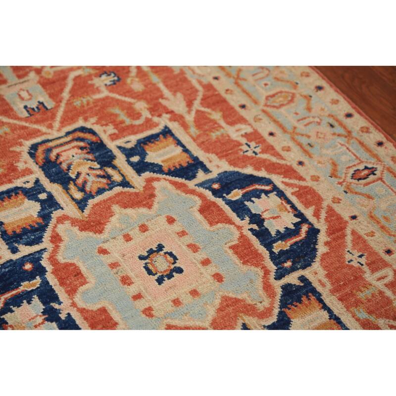 Orange Vegetable Dye Heriz Serapi Rug Hand-Knotted Wool Carpet - 3'1"x 4'10"