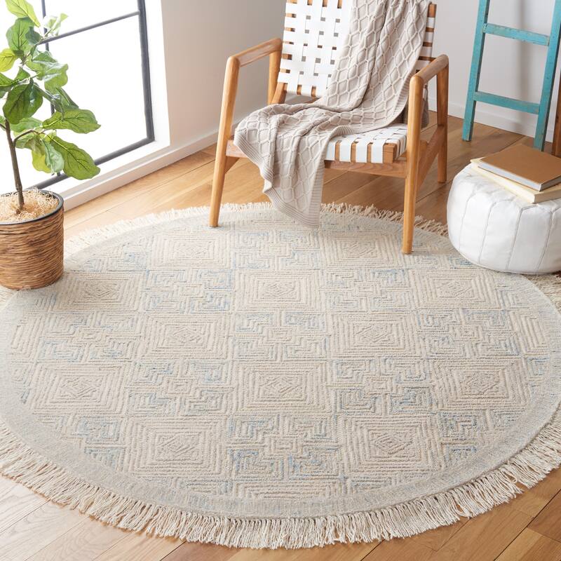 SAFAVIEH Handmade Ikat Viorika Wool Rug - 6' Round - Ivory/Grey