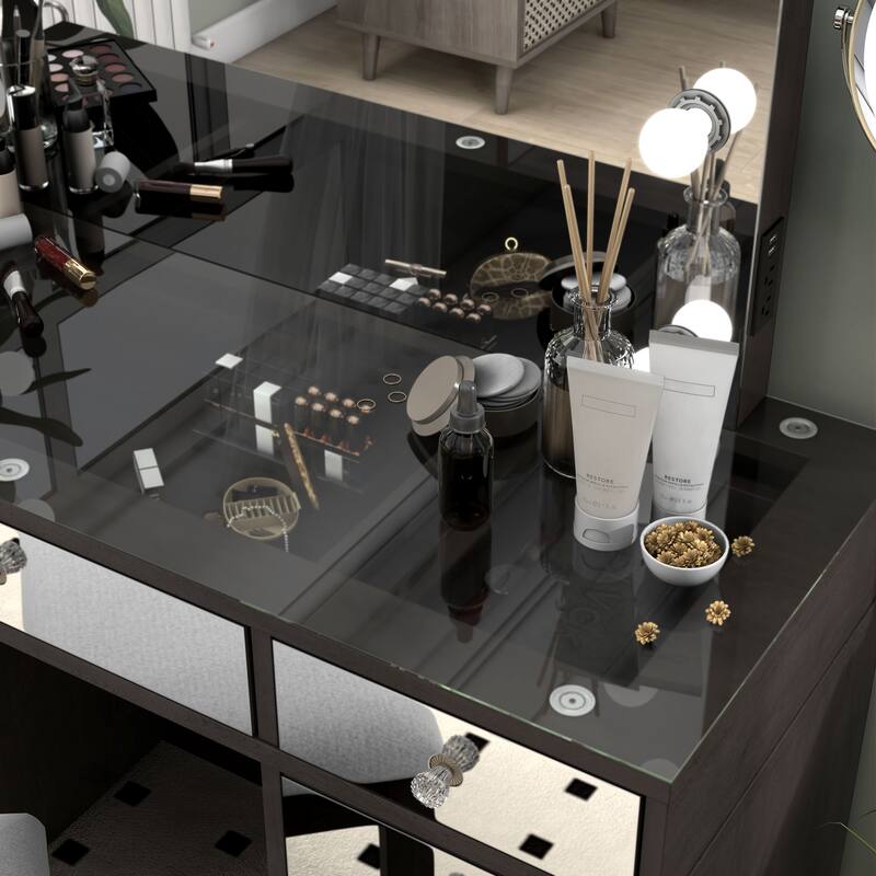 Furniture of America Vidi Contemporary Grey Solid Wood 3-Piece Makeup Vanity Set with Outlets and USBs
