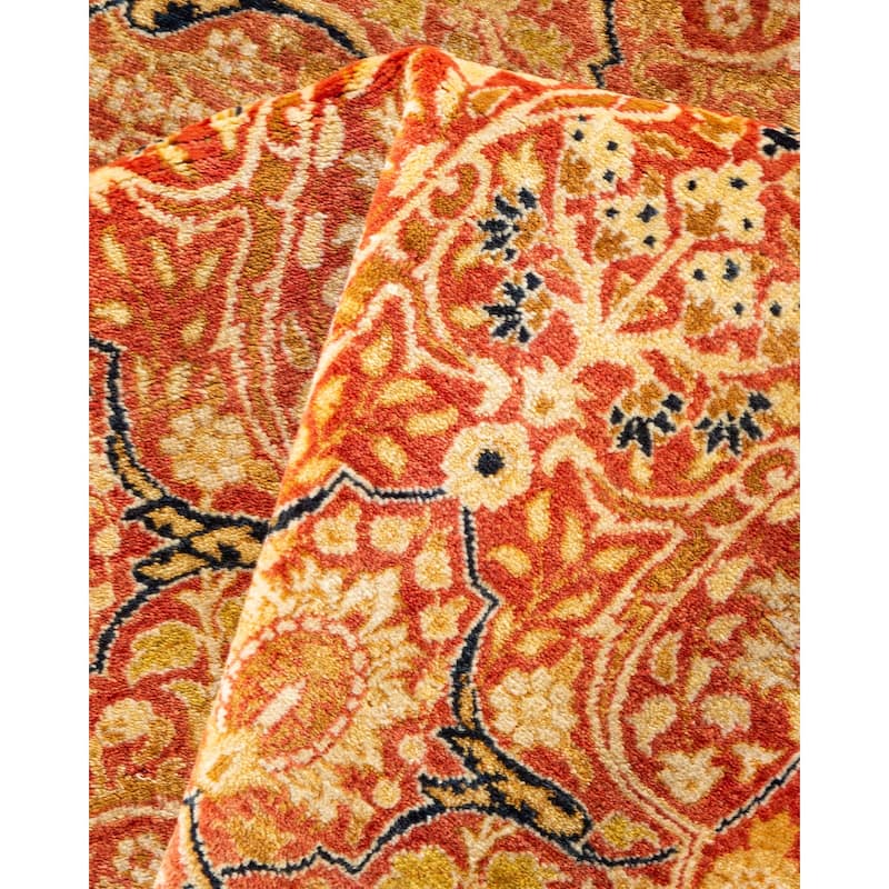 Hand Knotted Traditional Oriental Wool Orange Area Rug - 9' 1" x 9' 1"