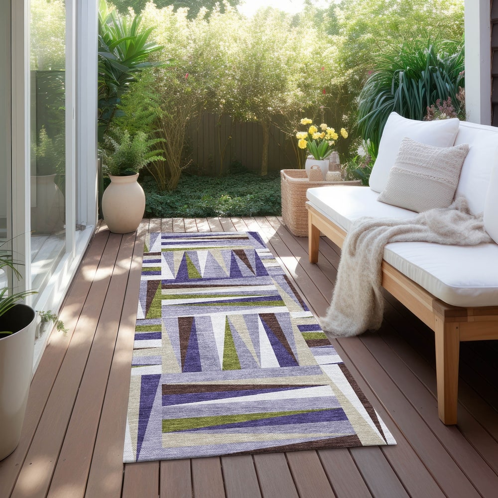 Machine Washable Indoor/ Outdoor Contemporary Mosaic Chantille Rug