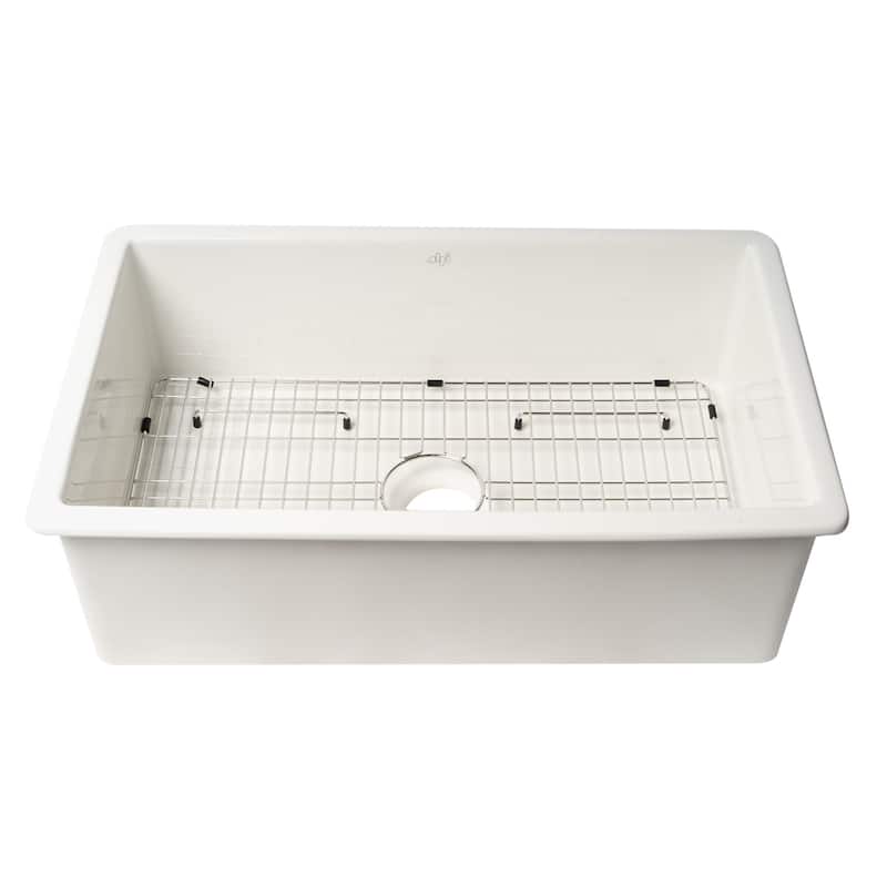 ALFI brand ABF3219SUD-W White Fireclay 32" x 19" Single Bowl Undermount / Drop In Fireclay Kitchen Sink