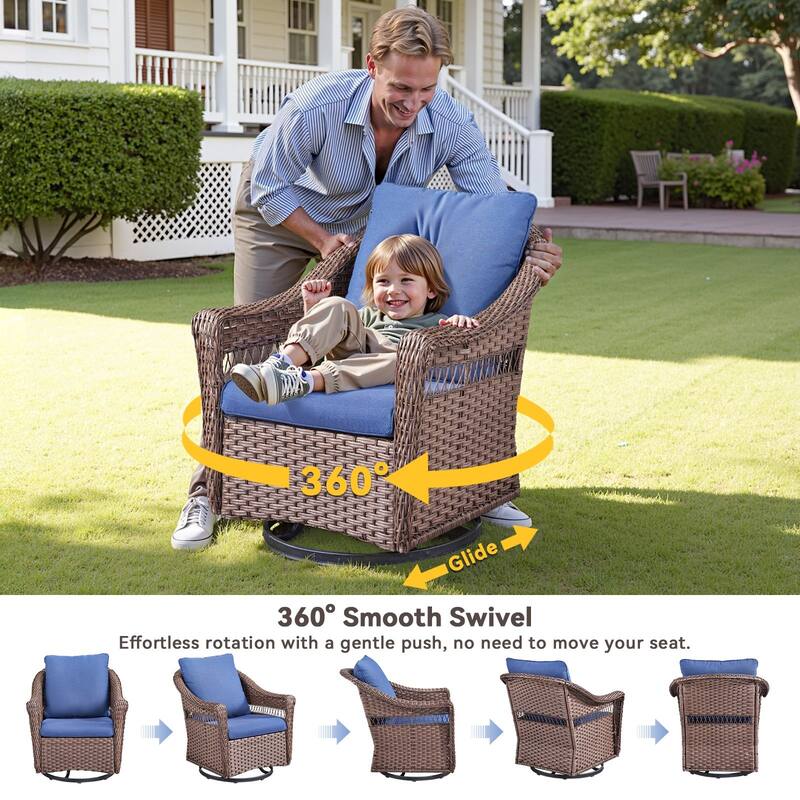 Pocassy Outdoor Rocker Chairs Patio Funiture Set - Brown & Blue