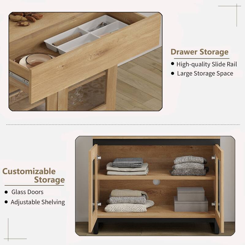 WAMPAT 3 in 1 Modern Dresser with Glass Doors and 3 Drawers, Chest of Drawers for Bedroom