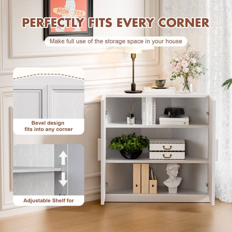 Corner Cabinet Wooden Corner Storage Organizer Cabinet with Adjustable Shelves