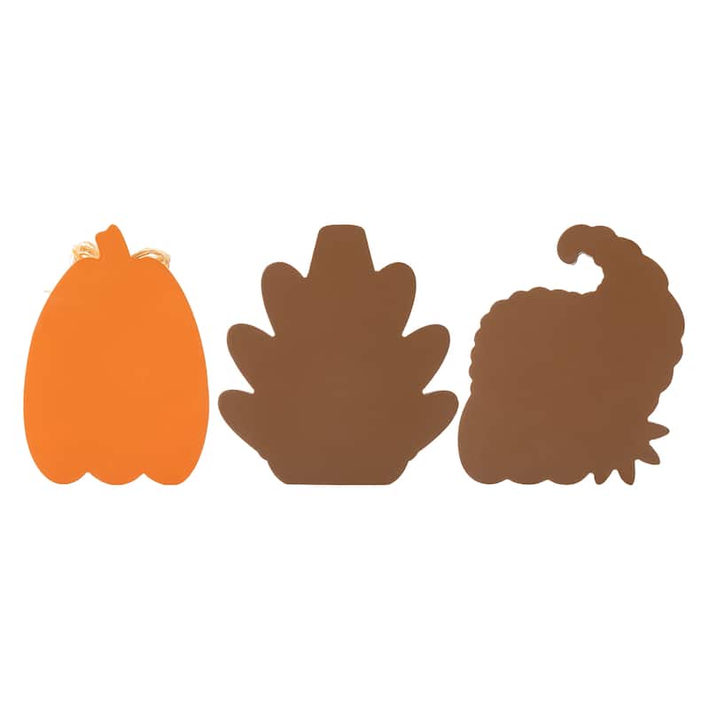 Glitzhome 7"H Set of 3 Thanksgiving Wooden Pumpkin, Turkey & Croissant Table Decor