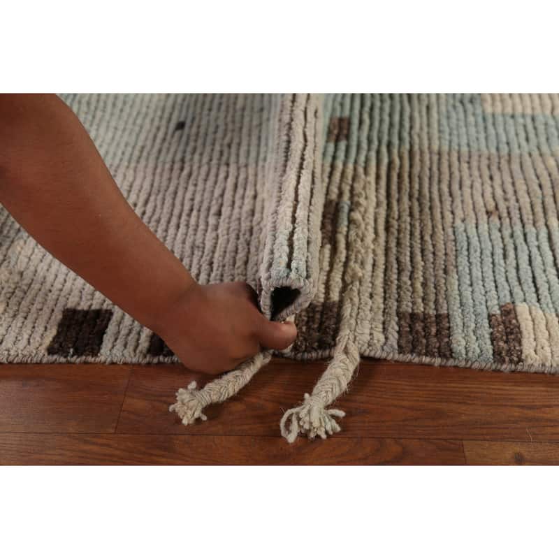All-Over Abstract Moroccan Modern Area Rug Hand-Knotted Wool Carpet - 9'0"x 12'6"