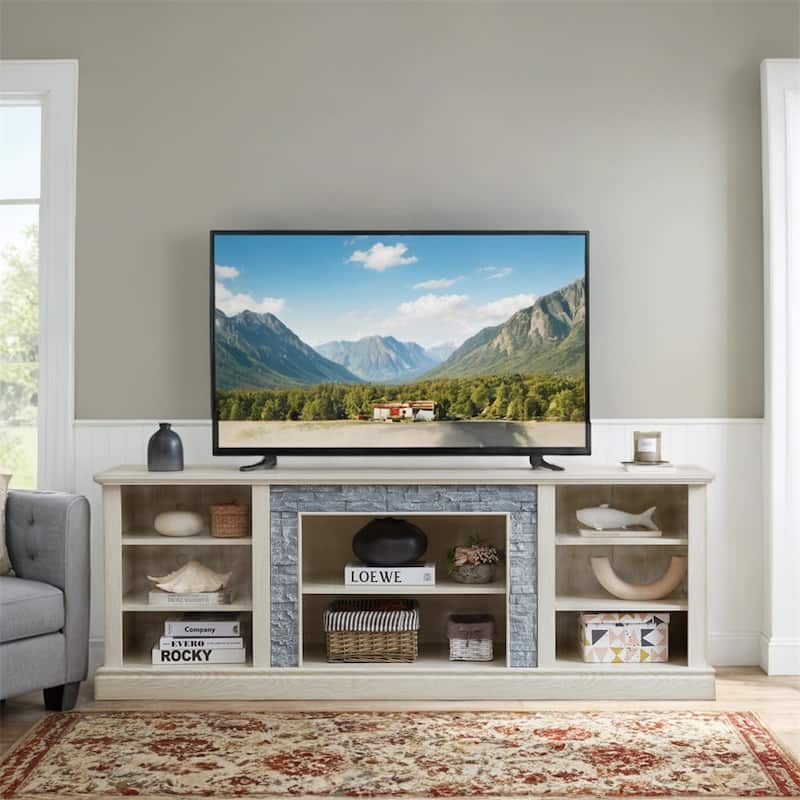Faux Stacked Stone TV Stand,Desk Storage Rack,Media Console Table