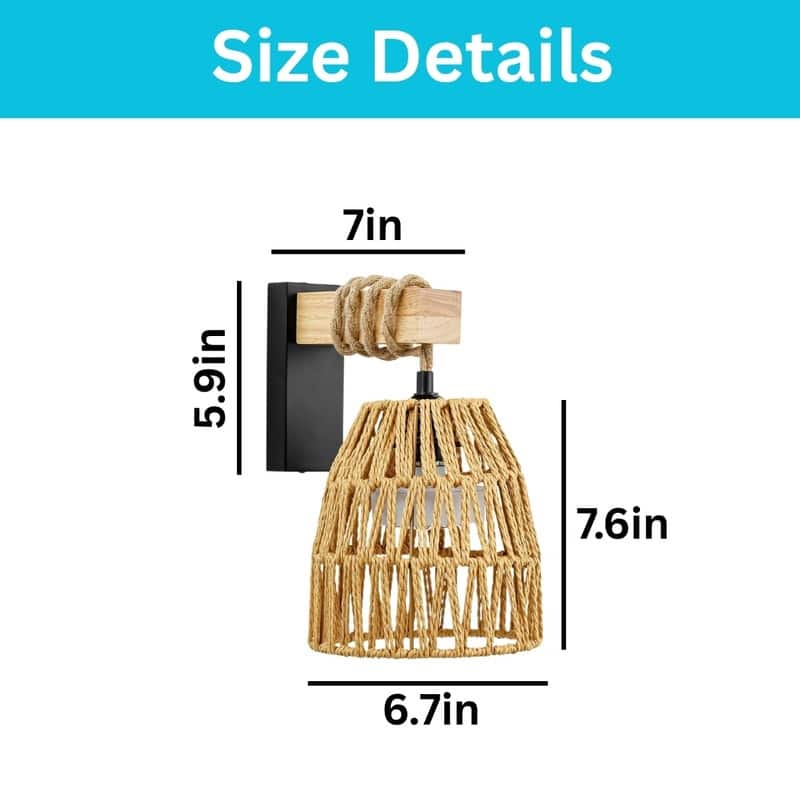 2 Pack light fixture brown wireless sconces rattan wall light