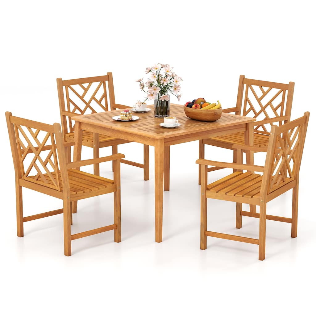 Gymax 5-Pieces Patio Dining Table Set w/4 Chairs Slatted Tabletop