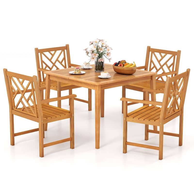 Gymax 5-Pieces Patio Dining Table Set w/4 Chairs Slatted Tabletop - Natural