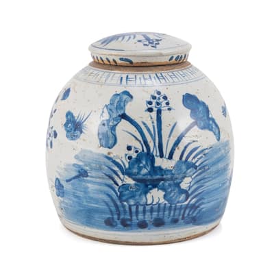 Vintage Ming Jar Plum Lily Pad Motif - Large