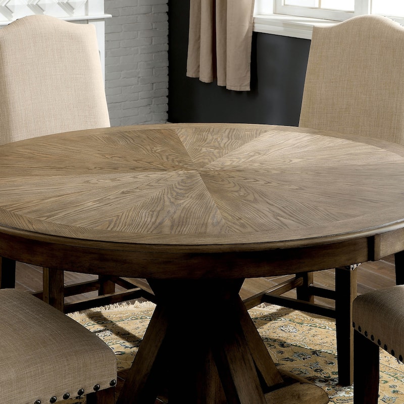 Furniture of America Dice Rustic Oak 54-inch Round Wood Dining Table