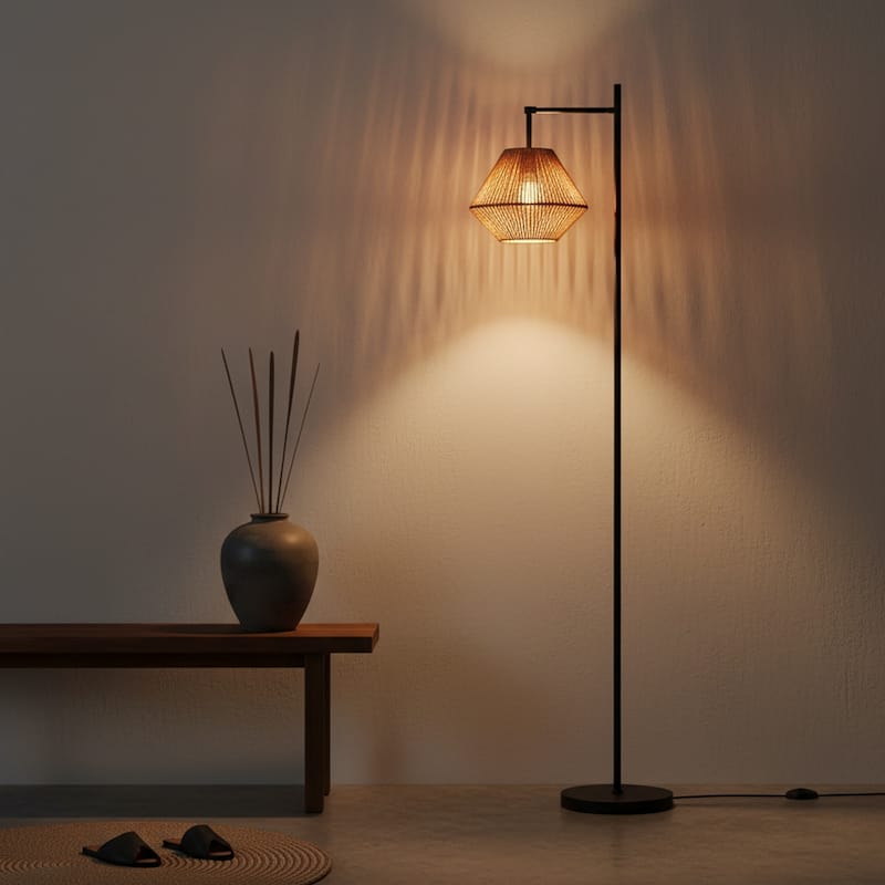 60 in 2-in-1 Rattan rechargeable floor lamp with RGB Lantern - Black