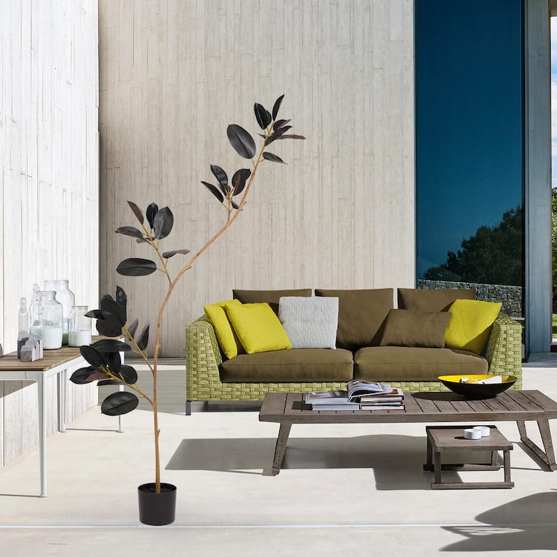 GDFStudio - Lysandra 6.9ft Artificial Rubber Tree with Real-Touch Leaves and Modular UV-Resistant Branches