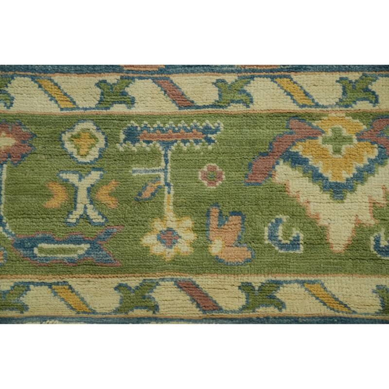 Vegetable Dye Blue Oushak Turkish Area Rug, Floral Geometric Carpet - 11' 9'' X 9' 5''