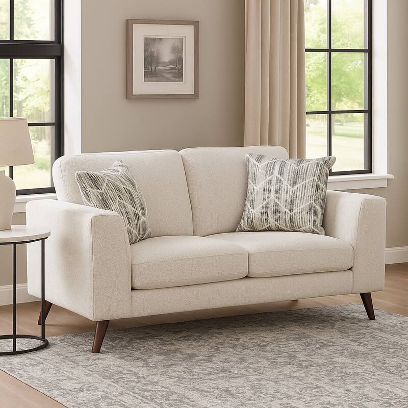 Ricca Loveseat with 2 Pillows, Cloud White Chenille, Wood, 64 Inch