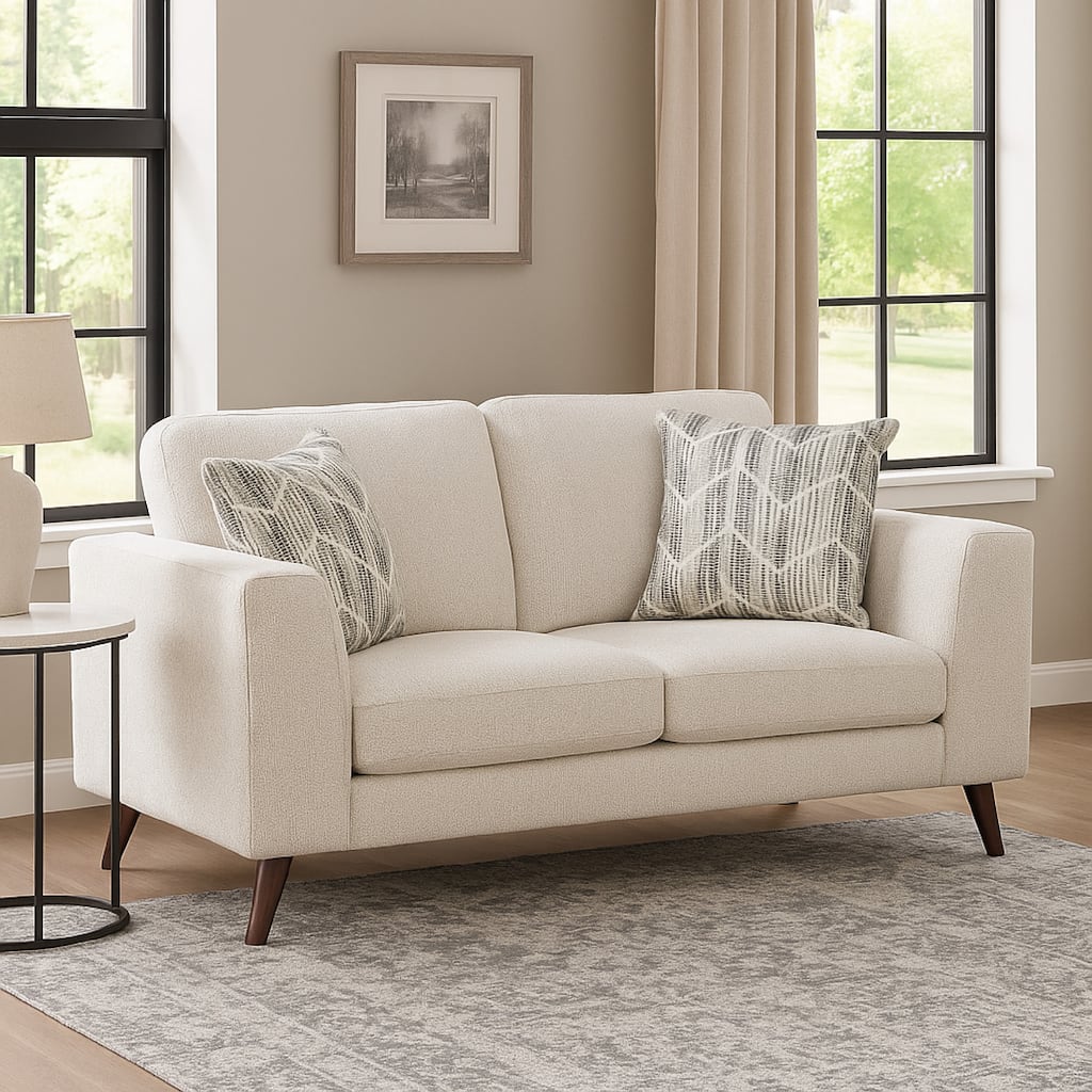 Ricca Loveseat with 2 Pillows, Cloud White Chenille, Wood, 64 Inch