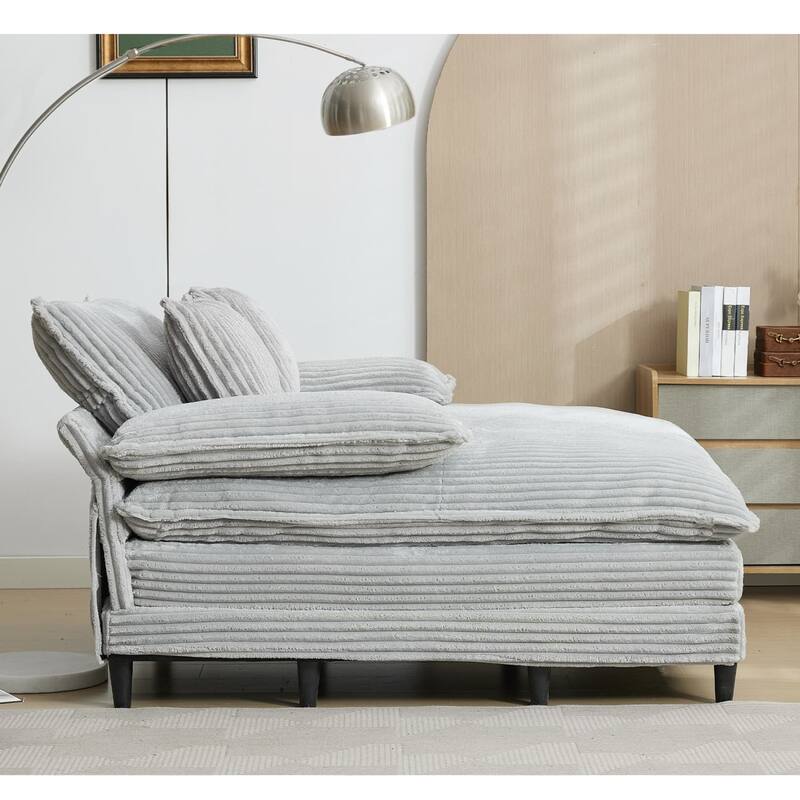 Corduroy Adjustable Chaise Lounge Chair, Sofa Bed with 2 Pillows